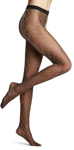 FALKE Damen Strumpfhose Fascination 20 DEN W Ti transparent gemustert 1 Stück, Schwarz Black/Gold 3335, S-M