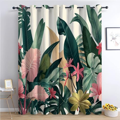 CozyRest Blickdichte Vorhänge, Verdunkelungsvorhang - Tropische Pflanzen im Retro-Stil 214 x 91.5 cm - Vorhänge Mit Ösen, Polyester für Schlafzimmer Wohnzimmer, Geräuschreduzierung 2 St