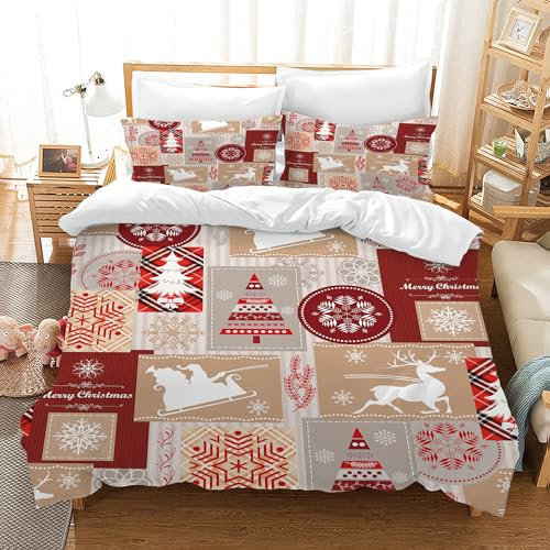 JEFFEL Weihnachts Bettbezug, Weihnachtsmann Bettwäsche Set, High Definition Druckmuster Bettbezug 3-teiliges Set,Weihnachten Geschenk für Kinder Teenager (Weihnachten G, 135 x 200 cm)