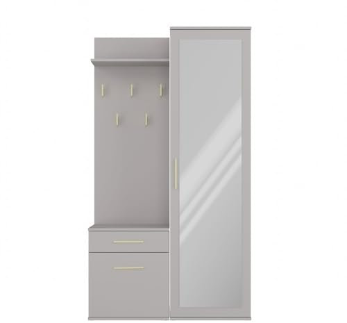 Oggi Ibiza - Porte-manteau de couloir avec miroir - 100 x 180 x 35 cm - Cintre - Armoire à chaussures en panneau stratifié de 16 mm - Design tendance - Minimaliste - Moderne - Couleur ton