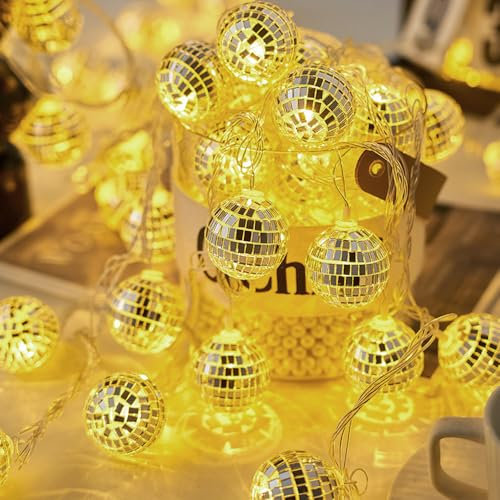 HIQE-FL LED Discokugel Lichterkette,300cm 20 LED Mini Disco Balls Ornaments,Disco Ball String Lights,Disco Spiegel Ball,LED Disco Ball String Lights
