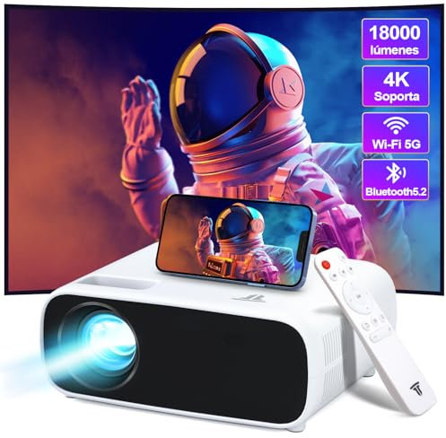 Mini Projecteur LCD 5G WiFi Bluetooth, 18000 Lumens, 1080P Full HD Home Vidéoprojecteur, Retroprojecteur Compatible avec Smartphone/Laptop/HDMI/PC/TV Stick