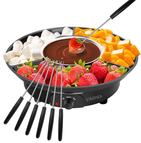 VAlinks Chocolate Fondue Pot Set Electric Chocolate Melting Pot 3-Section Serving Trays with 6pcs Dipping Forks Perfect for Chocolate Cheese Desser Party Christmas Housewarming Gifts-Black (Black)
