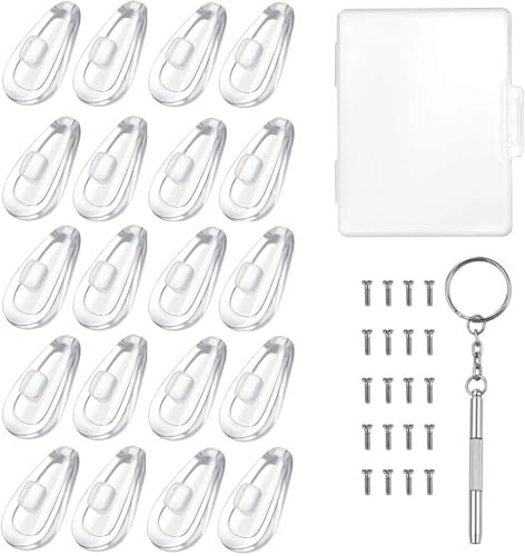 10 Pairs Nose Pads for Glasses Replacement Soft Silicone Glasses Spectacle Nose Pads Screw-in Glasses Nose Pads with Screws Screwdriver,Clear