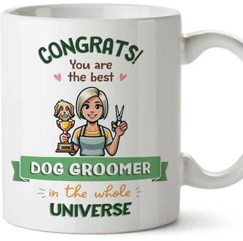 MUGFFINS Dog Groomer Woman Mug - in English - Best in Universe Trophy - Funny Gift for Colleagues - Ceramic 11oz Mug