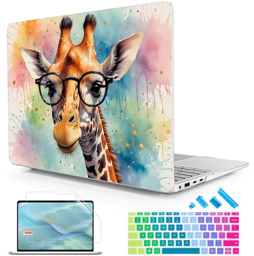 Lepeoac Case for Microsoft Surface Laptop 13.8 inch, 2024 Windows 11 Copilot+ PC, 7th Edition Touchscreen Display, Plastic Hard Shell Case with Keyboard Cover & Screen Protector, Glasses Giraffe