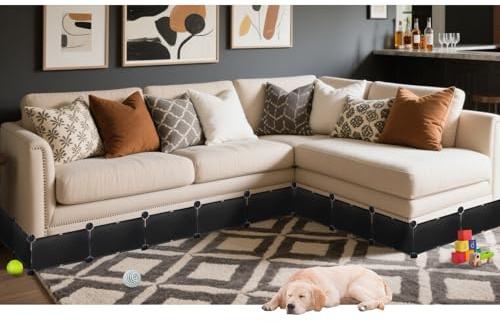 LISRUGEN Blocker unter der Couch, 17 cm H x 629,9 cm L, insgesamt Couch-Blocker für Haustiere, verstellbar unter der Couch, verhindert Haustiere unter Möbeln, Schwarz