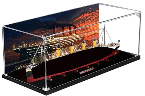 Acryl-Vitrine für Lego 10294 Titanic Bauset, staubdichte transparente Box, Vitrine – nur Vitrine, Schaukasten kompatibel mit Lego 10294 (Rückenspray 3 mm, schwarzer Sockel)