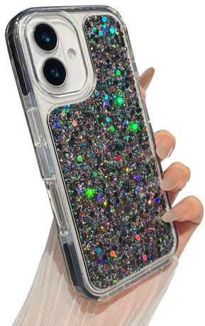 ZTOFERA for iPhone 16 Case, Luxury Bling Glitter Phone Case Durable TPU Sparkle Shockproof Protective Cover for Girls Women - Black