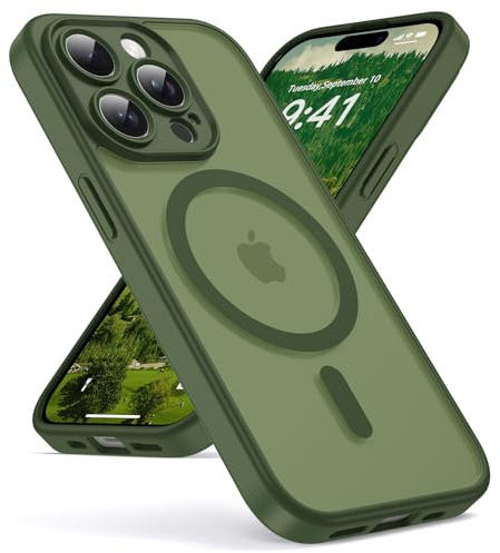 Oududianzi-Magnetisch Hülle für iPhone 15 Pro mit Magsafe, SogeGreen | Durchscheinende Mattierte PC Rückseite TPU Silikon Schutzhülle, Kameraschutz Transluzente Matt Kratzfest Stoßfest Handyhülle