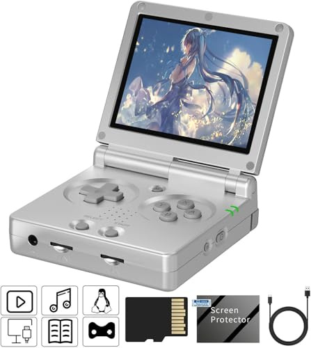 RG35XXSP - Console di gioco portatile retrò, schermo IPS da 3,5 pollici, sistema Linux, scheda TF 64G integrata 5532, supporta giochi 5G, WiFi e uscita TV Bluetooth (argento)