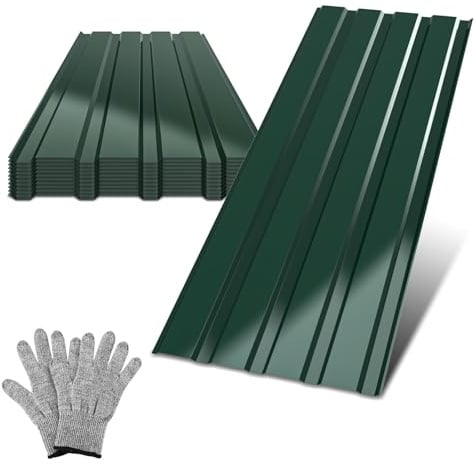 Peviasot Lamiera trapezoidale 12 pezzi 129x46 cm 7 m², 0,25 mm, verde | Lamiera profilata in acciaio zincato, pannelli per tetto per casetta da giardino, carport e capanno, con guanti antitaglio