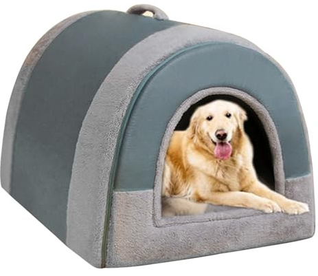 Large Dog House 2 in 1 Fluffy Dog Bed XL XXL,Luxury Large Pet Kennel Indoor Anti Anxiety Dogs Cats Calming Beds Warm Handle Pets Cave House for Medium Dogs Cats Non-Slip (Grey,XXL-80x60x60CM)