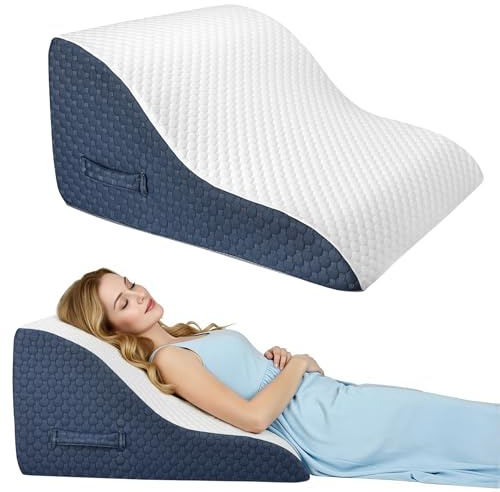 Babenest Kurvenform Keilkissen, Ergonomisches Orthopädisches Rückenkissen | 31cm Bettkeil aus Hochdichtem Schaumstoff, Vielseitig für Bett & Sofa, beim Spielen Lesen und Fernsehen (Blau & Weiß)