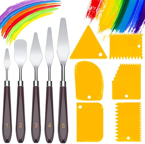 11 Stück Palette Messer und Abstreifermesser Malwerkzeug Set,Strukturpaste,Spachtel Set,5 Öl Malen Palettenmesser+6 Abstreifermesser,Malmesser,Edelstahl Acryl Spachtel zum Ölgemälde, Gouache, Aquarell