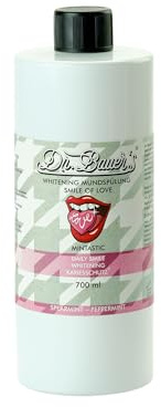 Dr. Bauer's Mundspülung Mintastic Whitening, mit Fluorid, 700 ml | Mundspülung mit 500 ppm Sodium Fluoride, Papain und Bromelain, Spearmint und Peppermint, 700 ml