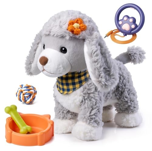 TUMAMA KIDS Plüsch Hundespielzeug, Ferngesteuertes Spielzeug Hund | Elektronisches Interaktives Plüschtier mit Leine, das läuft, Bellt und mit dem Schwanz wedelt, Geschenk für Kinder