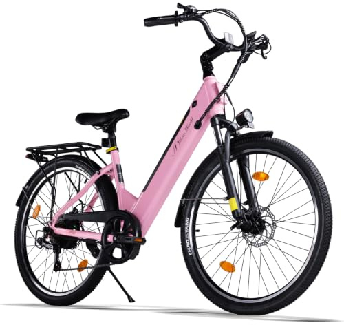 YOBACARID 26 E-Bike für Erwachsene, 7 Gang Elektrofahrrad mit Austauschbarem, 25 km/h und 70–85km Reichweite Electric Bike für Herren und Damen (rosa, 36, Volt)
