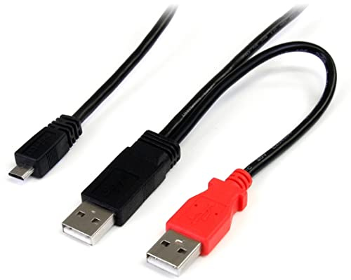 StarTech.com 1 ft USB Y Cable for External Hard Drive - Dual USB A to Micro B (USB2HAUBY1), Black