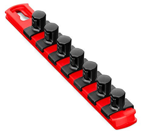Ernst 8-Inch Magnetic Socket Rail Organizer with 7 1/2-Inch Twist Lock Clips, Red (8412M-Red-1/2)