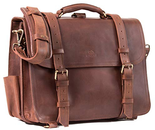 ALMADIH Leder Multifunktionstasche WALKER Aktentasche, Rucksack + Umhängetasche in einem! Handgefertigt robustes Premium Rindsleder braun Vintage Sattlerqualität - Laptoptasche Lehrertasche (Walker)