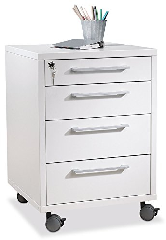 Container Rollcontainer Schubladenschrank | Weiß | 4 Schubladen | Abschließbar