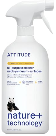 ATTITUDE All Purpose Cleaner Spray, EWG Verified, Vegan, Made with 94% Plant-Based Ingredients, Streak-Free for Kitchen, Bathroom, Glass & More, Citrus Zest Scent, 800 mL