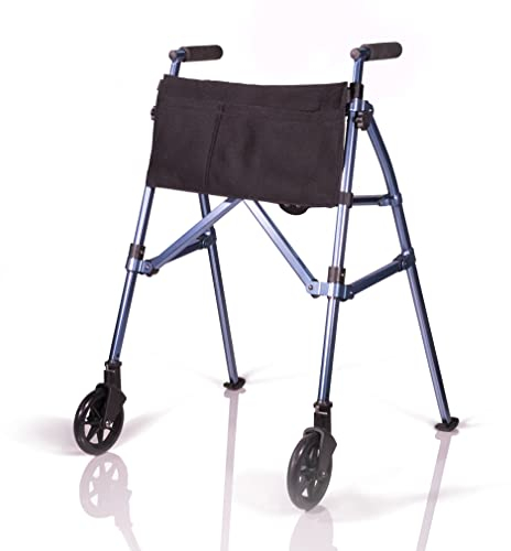 Stander EZ Fold-N-Go Walker, Lightweight Folding Mobility Frame with 2 Swivel Wheels, Elderly Travel Walking Aid, Cobalt Blue (Eligible for VAT Relief in the UK)