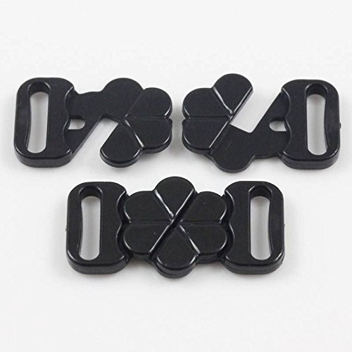 4 Pairs Bikini Clips Plastic Clasps Hook & SNAP 14mm Strap Bra Fastener Haberdashery (Black - H1789)