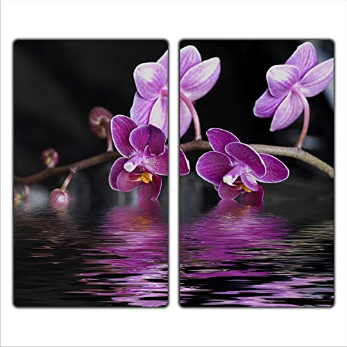Gsmarkt | Herdabdeckplatten Schneidebrett Spritzschutz Set 2x30x52 | Bild auf Glas | Sicherheitsglas Gehärtetes Glas Bild | Motiv Orchidee
