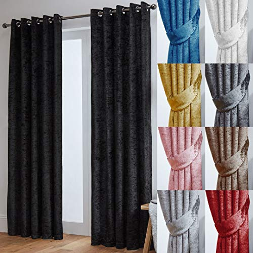 John Aird Crushed Velvet Fully Lined Eyelet Curtains (Black, 46 Wide x 72 Drop)