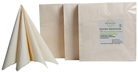 Sensalux Gastro-Servietten, 50 Stück, Creme, 3-lagig 1/4-Falz 33 cm x 33 cm, hochwertige Servietten, ideal für Partys, Hochzeiten, Geburtstage