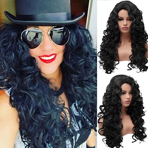 BESTUNG Schwarz Langhaarige Lockige Wellige Voller Kopf Halloween Perücken für Frauen Cosplay Kostüm Party (Einweg) (Schwarz)