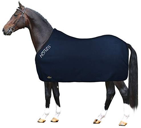 Horses, Fleece Pferdedecke, Basismodell, weich und bequem, ideal für Transport und Feierabend, Größe XS-120cm bis XXL-162cm, in verschiedenen Farben erhältlich (Blau-120 cm)