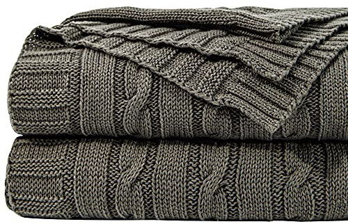 NTBAY 100% Pure Cotton Cable Knit Throw Blanket, Super Soft Warm 130x170 Knitted Throw Blanket for Couch, Sofa, Chair, Bed - Extra Cozy, Machine Washable, Comfortable Home Decor, Gray, 130x170 cm