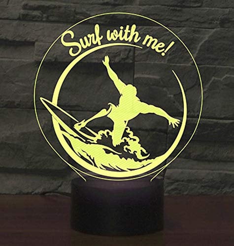 SUAVER 3D Lampe LED Nachtlicht, 3D Optical Illusion Lampe Touch Tischlampe 7 Farbwechsel Dekoration Lampe USB Powered Stimmungslicht Skulptur Licht Geburtstags Weihnachts Geschenk (Surfen)