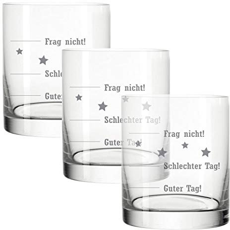Leonardo Whiskybecher, 3er Set, Guter Tag!, Schlechter Tag!, Frag Nicht!, Tumbler, Stimmungsglas mit lustiger Gravur, Glas, 220 ml