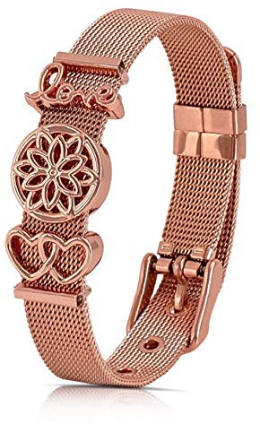 VIASOUL® Mesh Armband Herz I Love Damen Charm Armband I Charmband I Das Original Freundschafts-Armband (Rose)