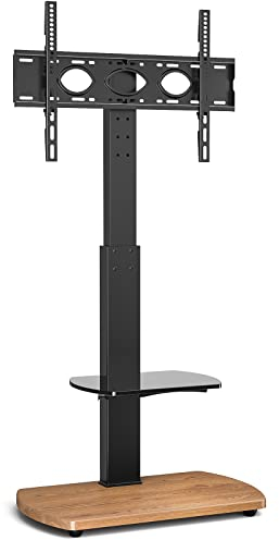 TTAP TV Stand for 32-65 Inch TV’s with Oak Base and Single Glass Shelf/With Swivel and Height Adjustable Mount Bracket (OAK)