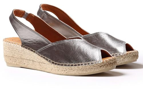 Espadrille compensée en Cuir pour Femme - BERNIA-P - Acier, 36 EU