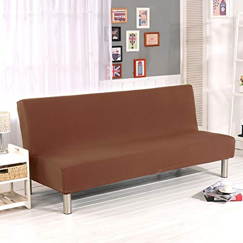 Wins Sofabezug ohne armlehnen 3 sitzer Sofahusse Ohne Armlehne Schlafsofa bezug futonbezug Stretch sofaüberwurf Hellbraun
