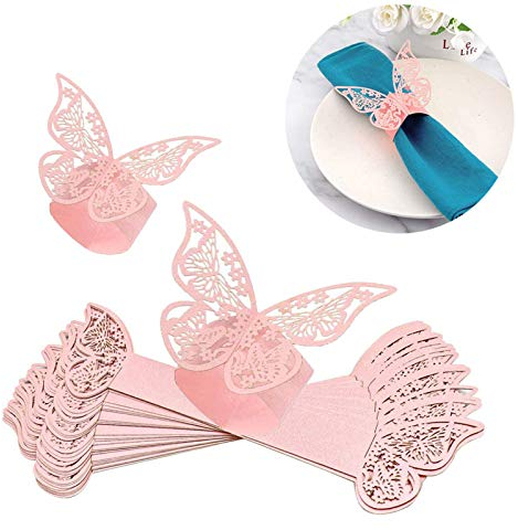 sylbx 50 Stück Schmetterling Serviettenringe Serviettenringe Set Servietten Halter Banquet Tischdekoration Serviettenhalter für Hochzeit Hotel Tisch Dekoration Party Serviettenringe(rosa)