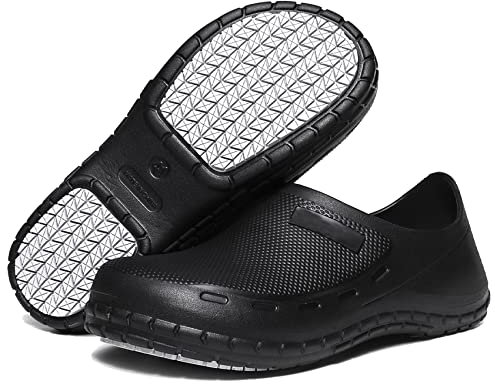 Zapatos de cocina para hombre y mujer, antideslizantes, para jardín, hospital, trabajo, antideslizantes, unisex, para restaurante, ligeros, cómodos, negro/blanco/naranja, UK5-10, Black, 37 EU