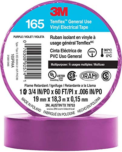 3M Temflex - 92574 Cinta Eléctrica de Vinilo 165, Púrpura, 19 mm x 18 m, 10 Rollos