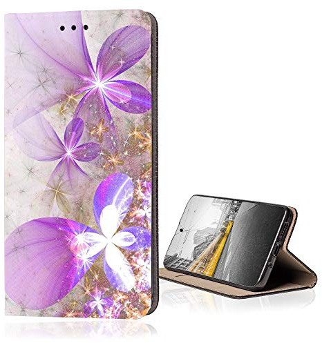 KX-Mobile Hülle für LG K40 Handyhülle Smart Magnet mit Motiv 1000 Blüten Lila Abstract