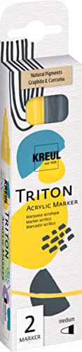 KREUL 17895 - Triton Acrylic Marker medium 2er Set, Natural Pigments, 2 Acrylmalstifte in Curcuma und Graphite, auf Wasserbasis, hohe Farbintensität, für Leinwand, Papier, Karton und vieles mehr