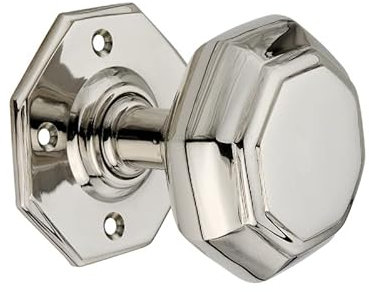 Infinity Decor Pair of Solid Heavy Cast Octagonal Large Mortice Door Knob Set Brass & Nickel (Polished Nickel)