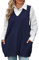 Niwicee Womens Sweater Vest Loose Knitted Sleeveless Jumpers Tank Top Knitwear V-Neck Vintage Knit Pullover Waistcoat with 2 Pockets(Navy,XL)