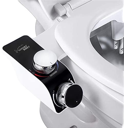 ANALIM Bidet-Aufsatz für Toilettensitz, nicht elektrisches Bidet, heißes und kaltes Süßwasser für Front- und Heckwäsche, mit selbstreinigenden Doppeldüsen und einstellbarer Druckregelung
