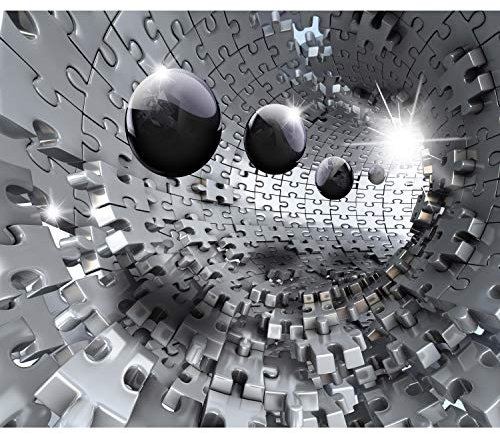 decomonkey - Papier Peint Panoramique Adhésif 3d Effet Abstrait Abstraction 343x256 cm - Stickers Muraux Autocollant - Gris marron - Abstraction figures géométriques tunnels de puzzle modernes